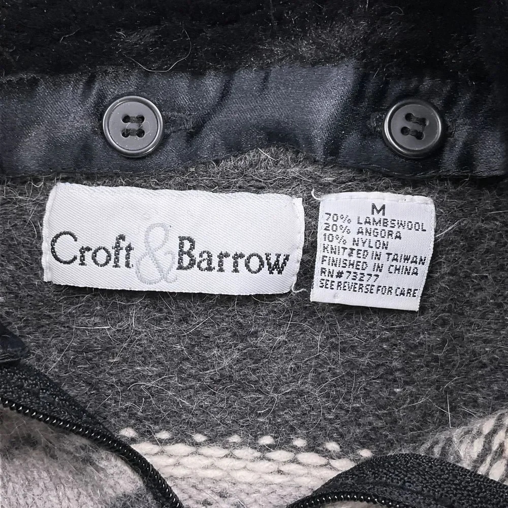 Croft & Barrow Cardigan Women Medium Beige Gray Fair‎ Isle Lambswool Winter VTG